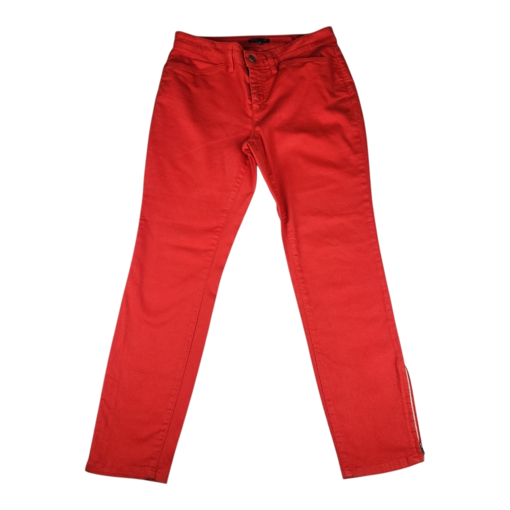EILEEN FISHER Stretch Twill Lava Red Slim Zip Ankle Pants Size 6